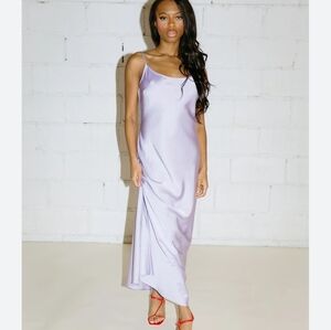 Nwt Amazon Lavender Satin Slip Dress Midi Maxi Prom Wedding Whimsical Y2K 90s